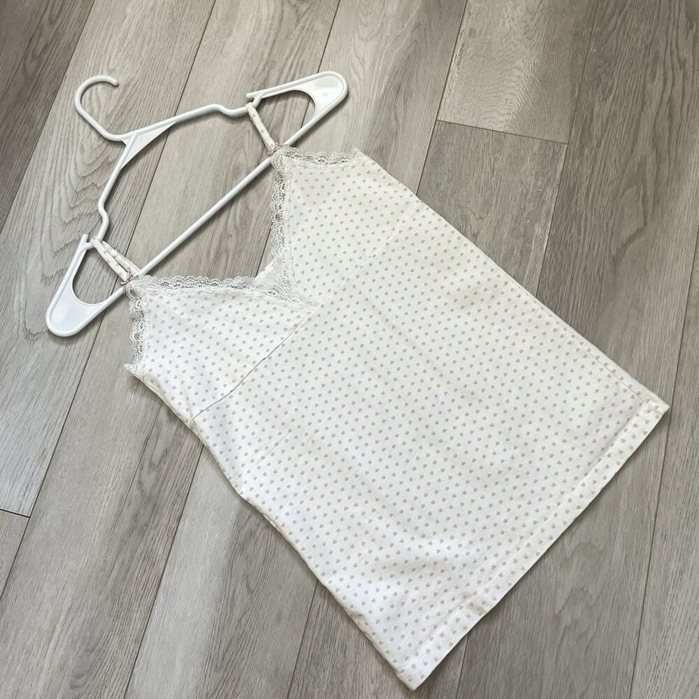 Brandy Melville Tank Top cotton heart print lace trim womens White (one size)